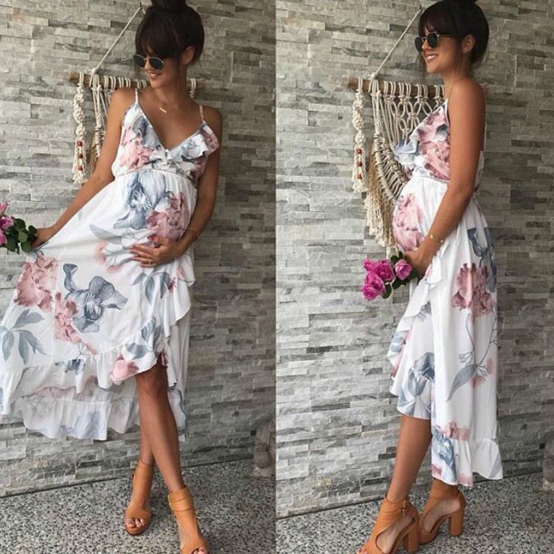 Floral Maternity Dress with Ruffled Hem-Soft,Strechy & Bump Friendly