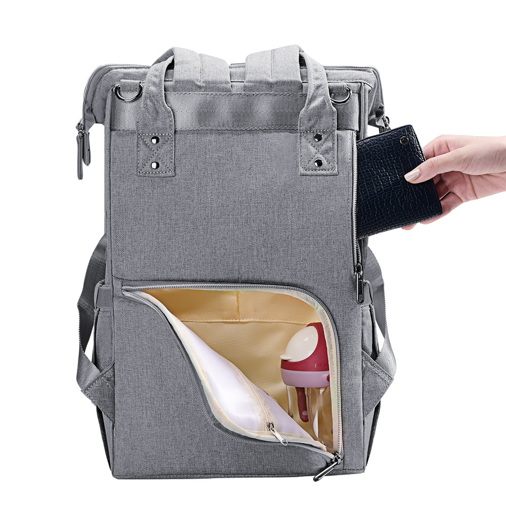 Diaper Bag Backpack for Moms | Large Capacity, Lightweight | Grey, Blue & Pink