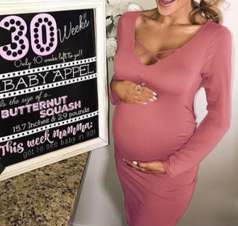 Solid Color V-Neck Maternity Dress