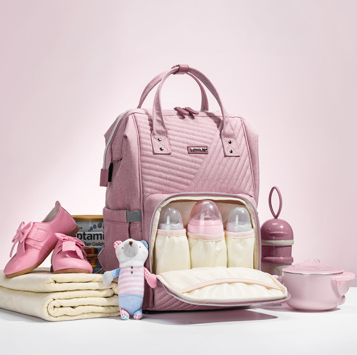 Diaper Bag Backpack for Moms | Large Capacity, Lightweight | Grey, Blue & Pink