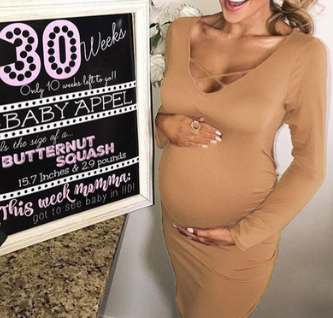 Solid Color V-Neck Maternity Dress