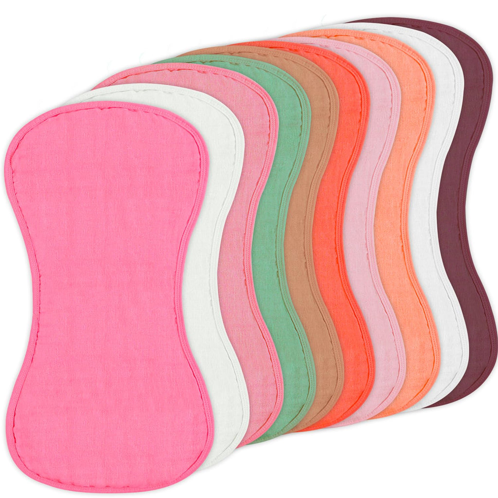 Muslin Baby Burp Cloths | Set of 10 | Unisex Soft Cotton | 20x10"