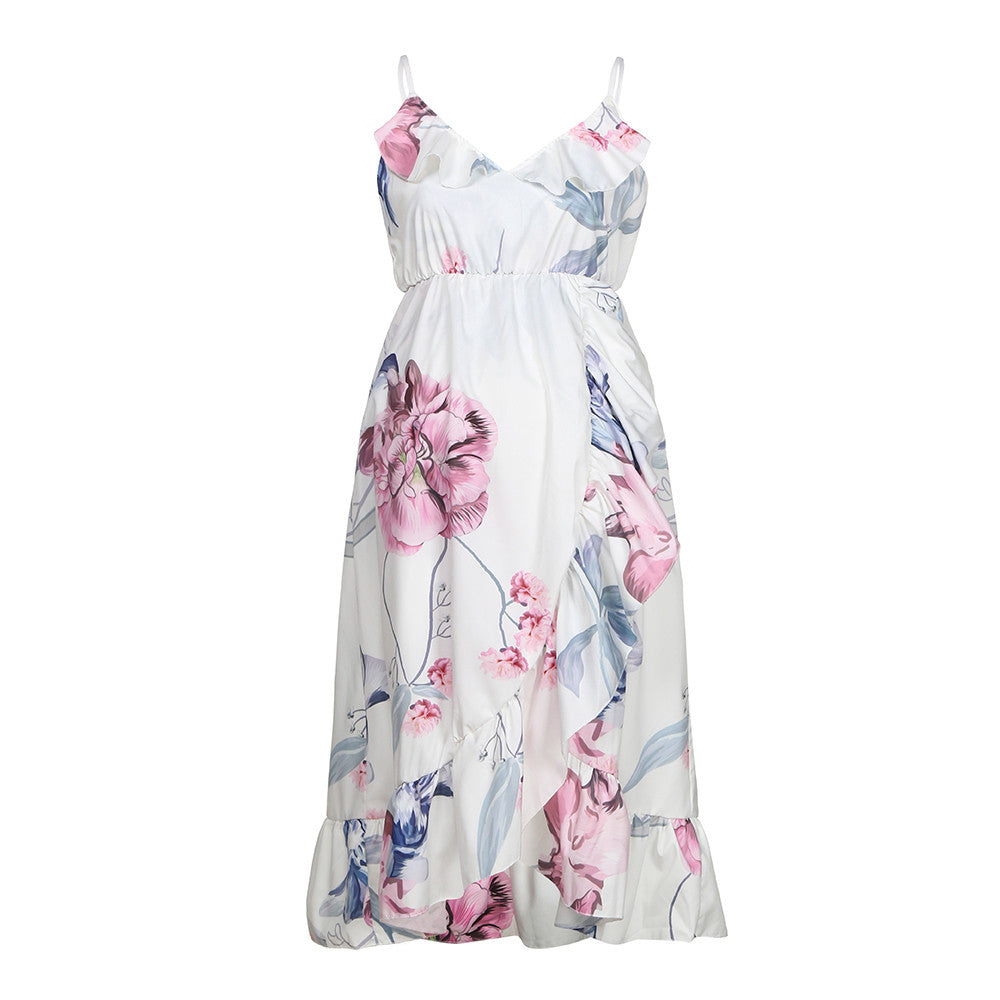 Floral Maternity Dress with Ruffled Hem-Soft,Strechy & Bump Friendly