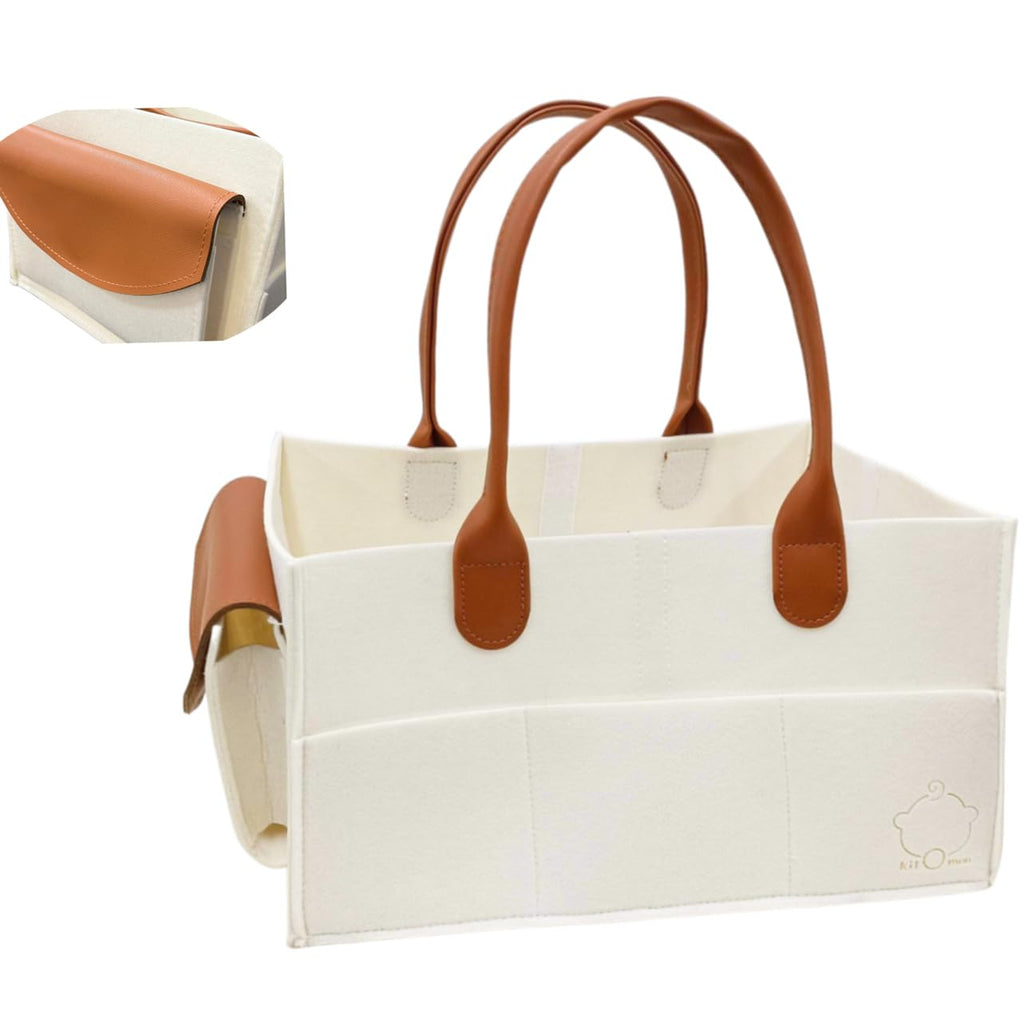 Premium Baby Diaper Caddy Organizer | Felt & Leather | Nursery, Car & Changing Table